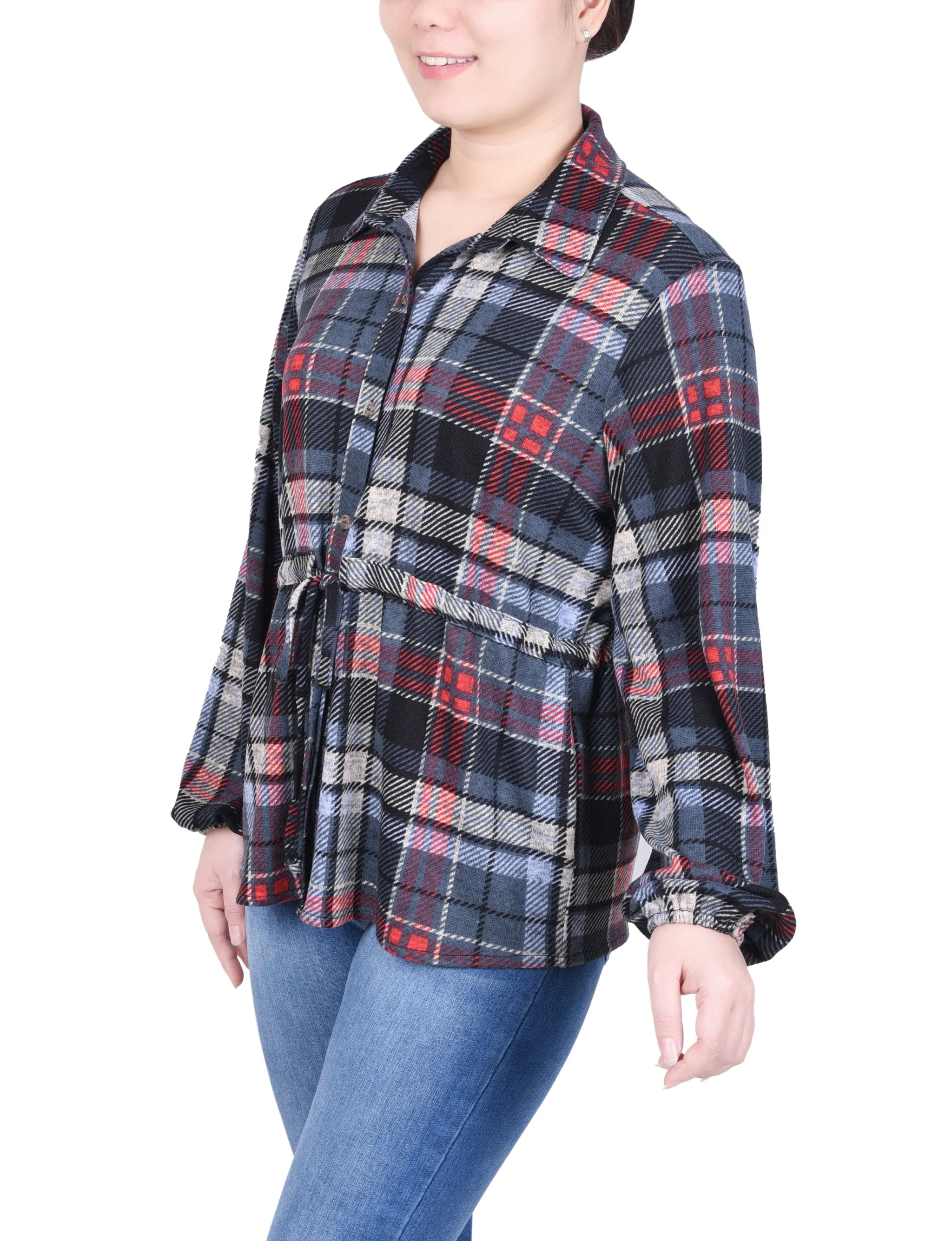 Petite Long Dolman Sleeve Drawstring-Waist Tunic Top