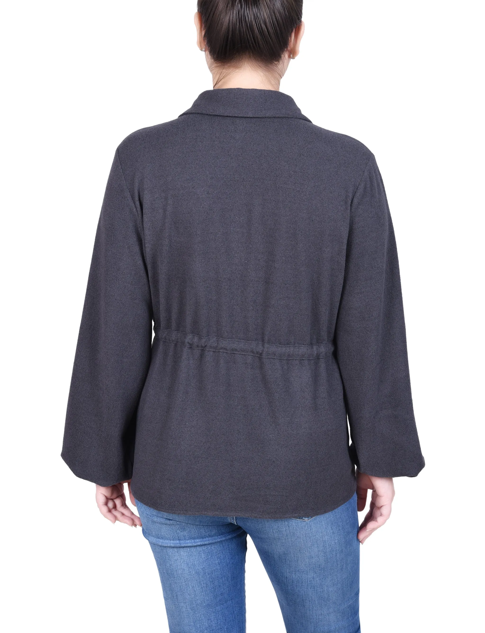 Petite Long Dolman Sleeve Drawstring-Waist Tunic Top
