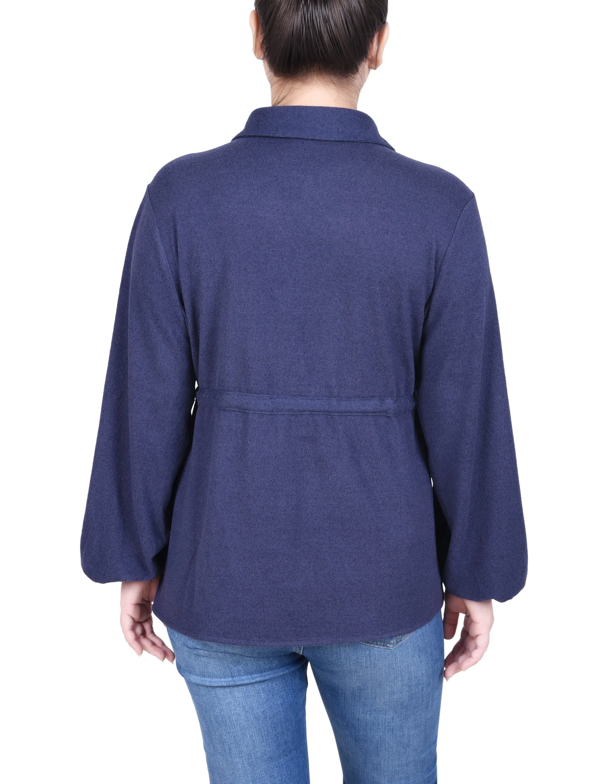 Petite Long Dolman Sleeve Drawstring-Waist Tunic Top