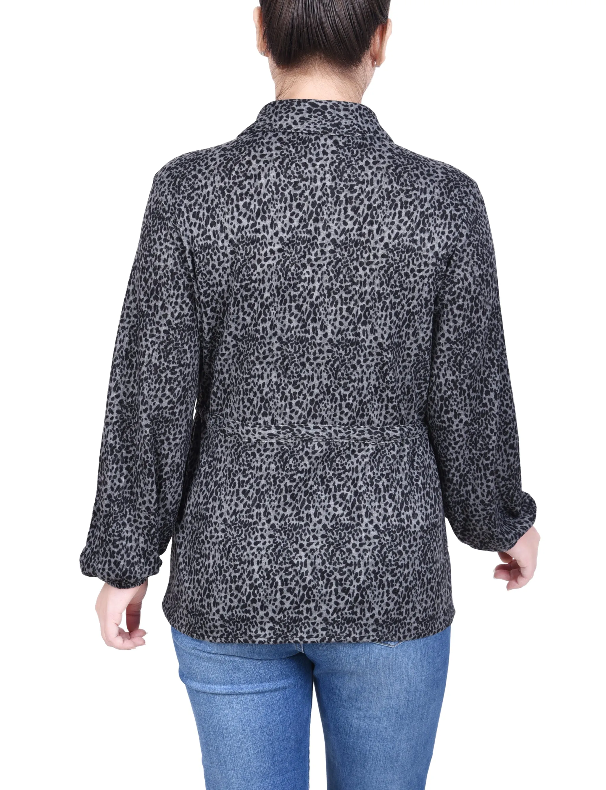 Petite Long Dolman Sleeve Drawstring-Waist Tunic Top