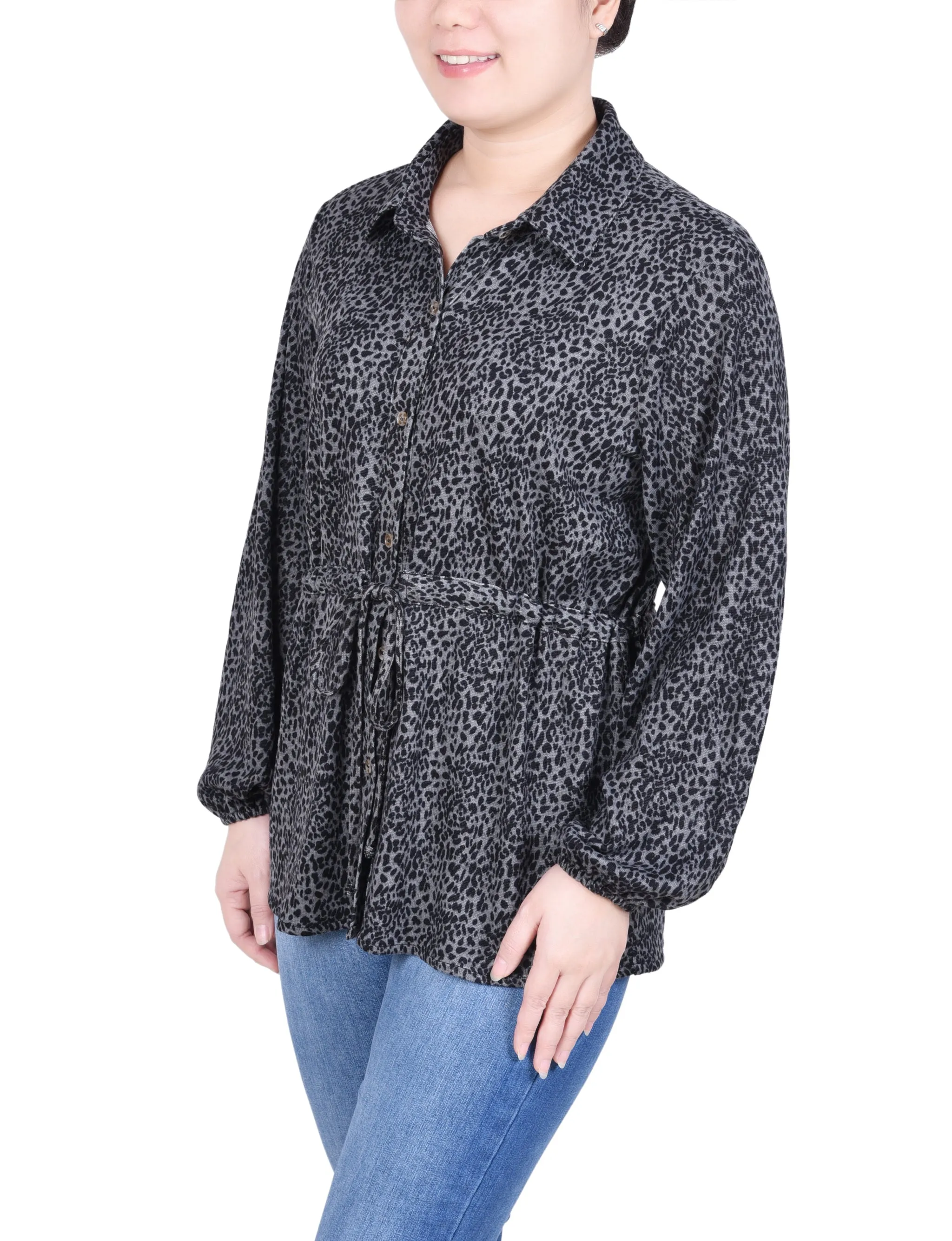 Petite Long Dolman Sleeve Drawstring-Waist Tunic Top