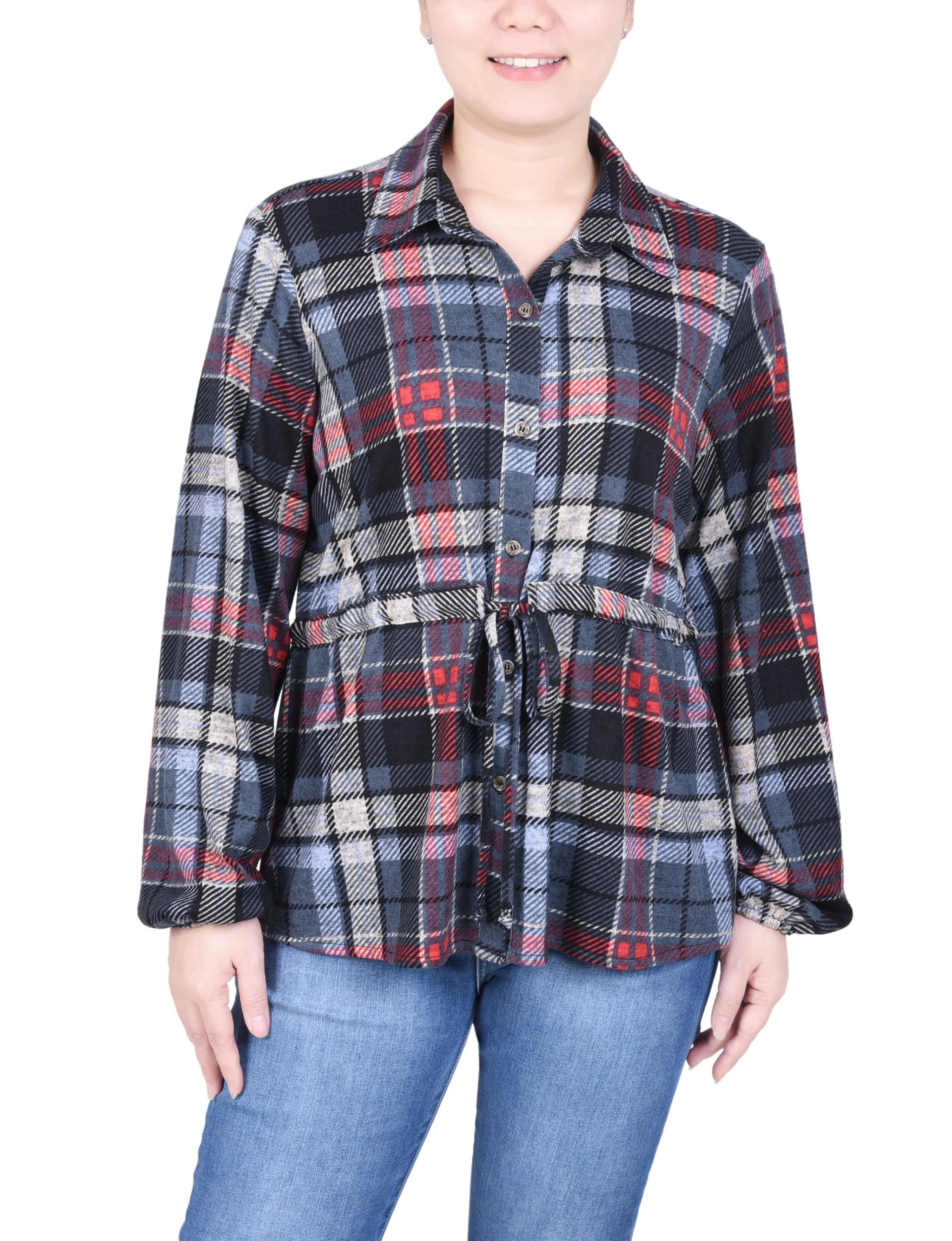 Petite Long Dolman Sleeve Drawstring-Waist Tunic Top