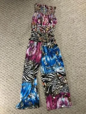 Pink Blue Animal Smocked Jumpsuit