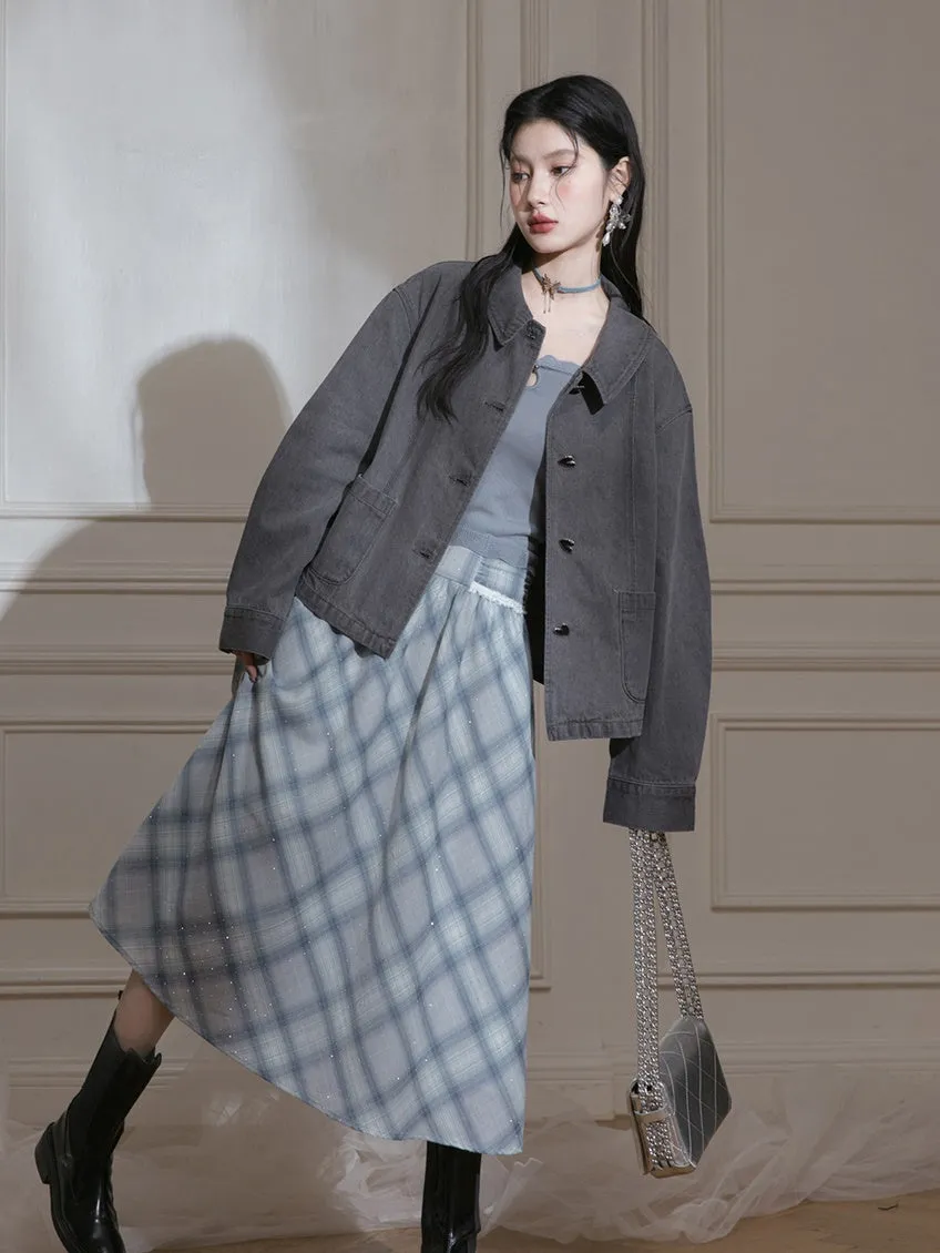 Plaid High-Waist Chiffon Skirt