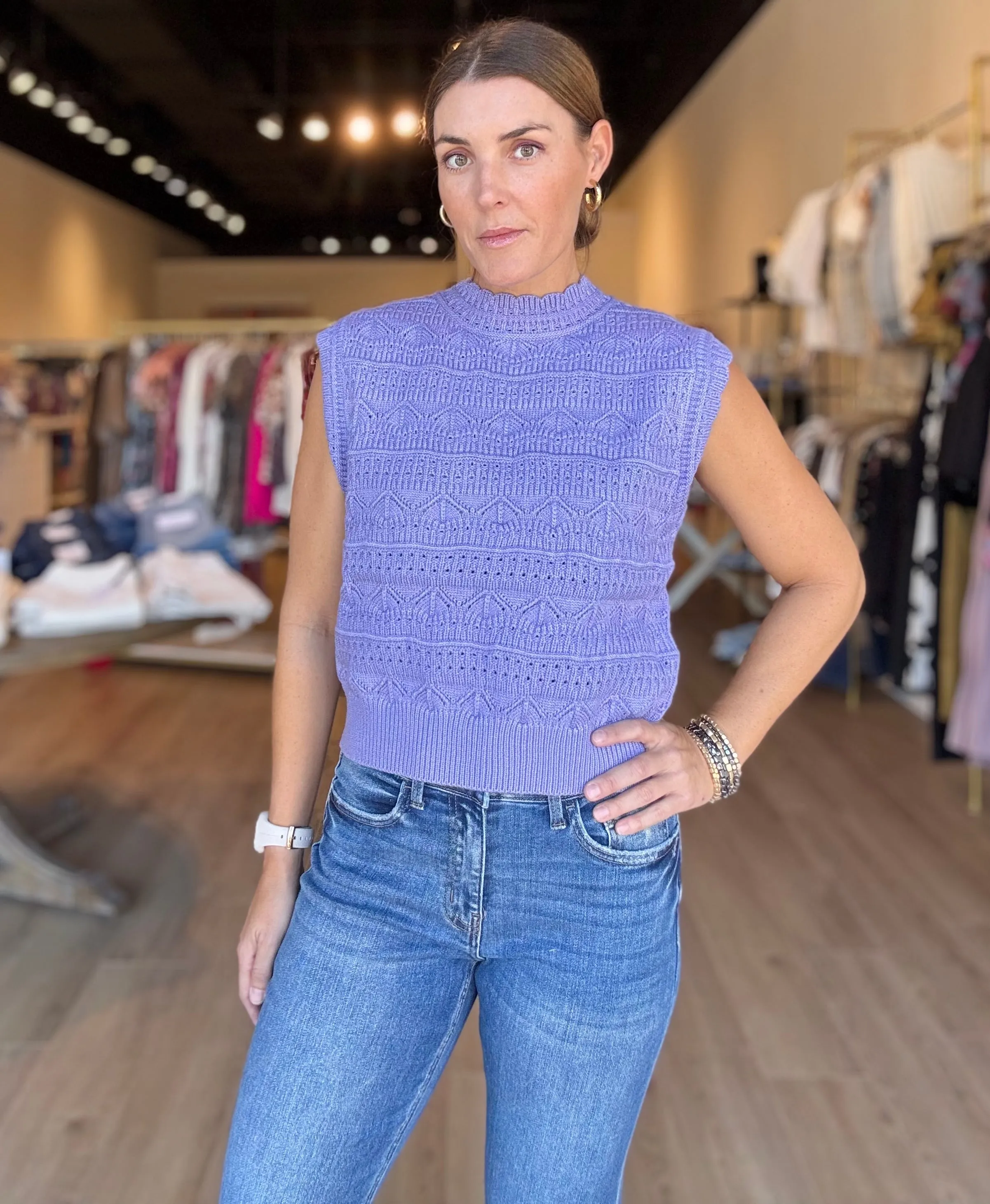 Pointelle Purple Vest
