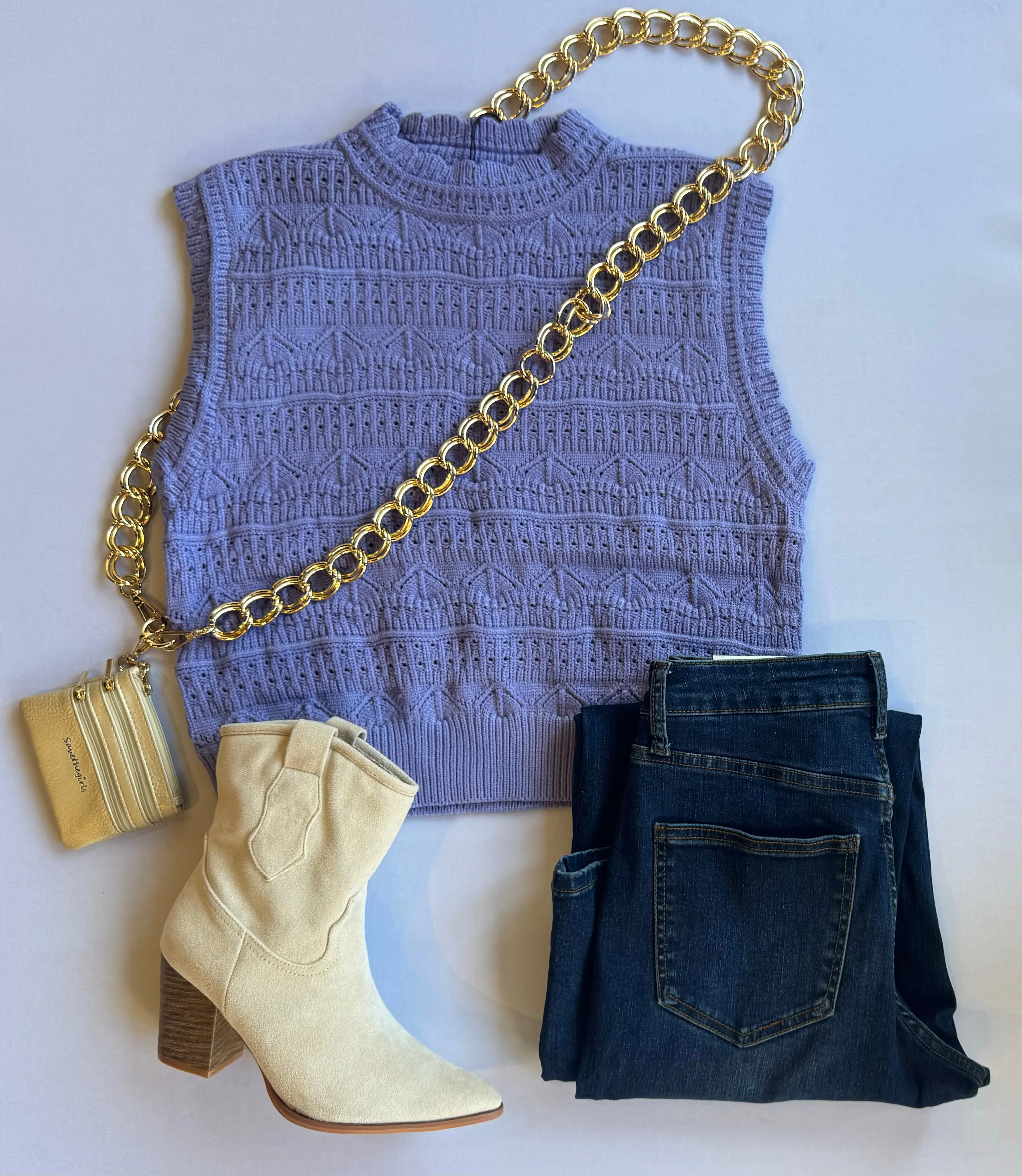 Pointelle Purple Vest
