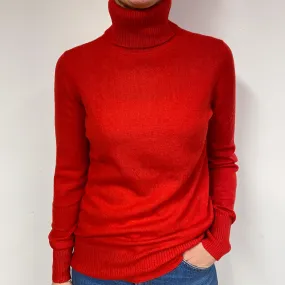 Post Box Red Cashmere Polo Neck Jumper Medium