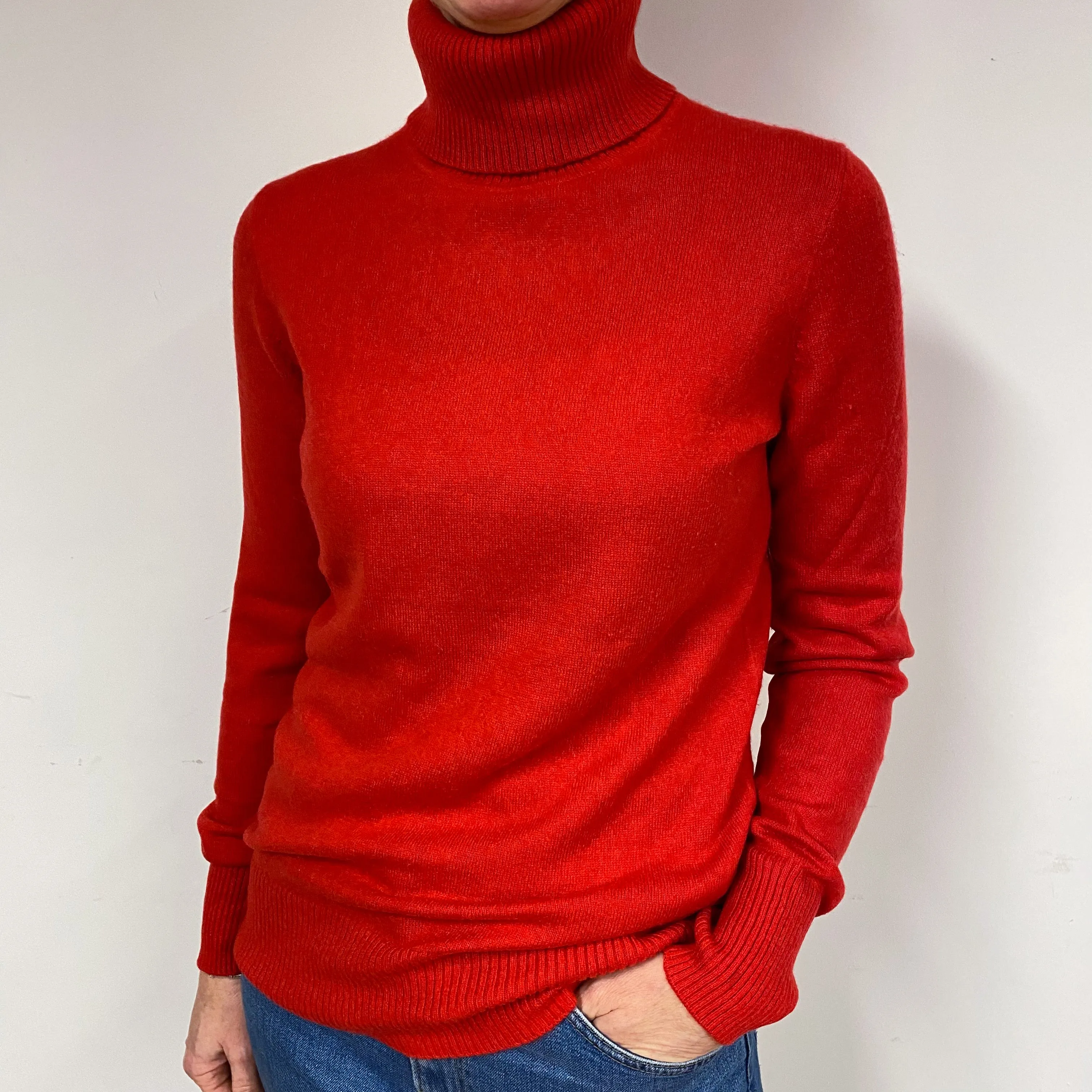 Post Box Red Cashmere Polo Neck Jumper Medium