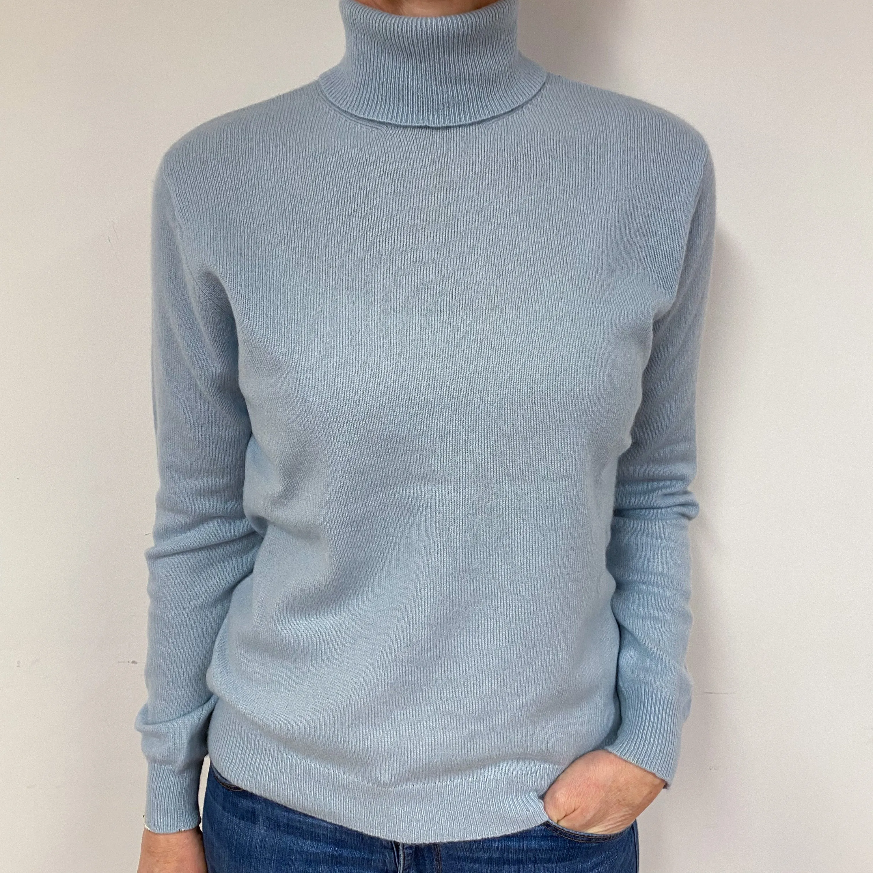 Powder Blue Cashmere Polo Neck Jumper Medium
