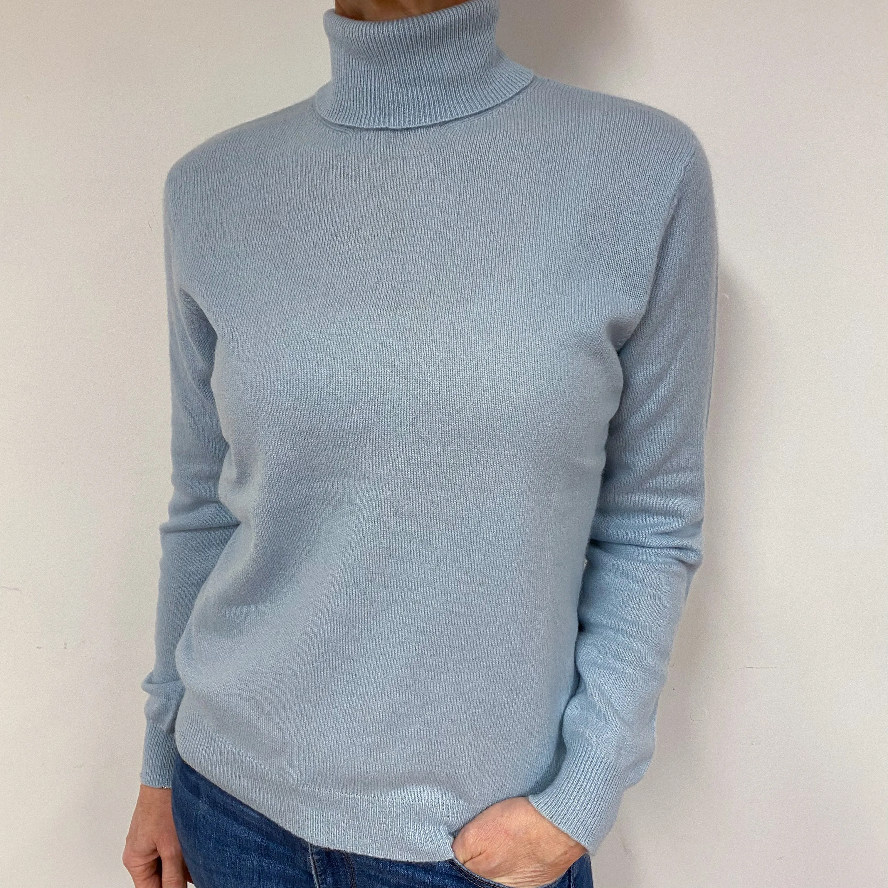 Powder Blue Cashmere Polo Neck Jumper Medium