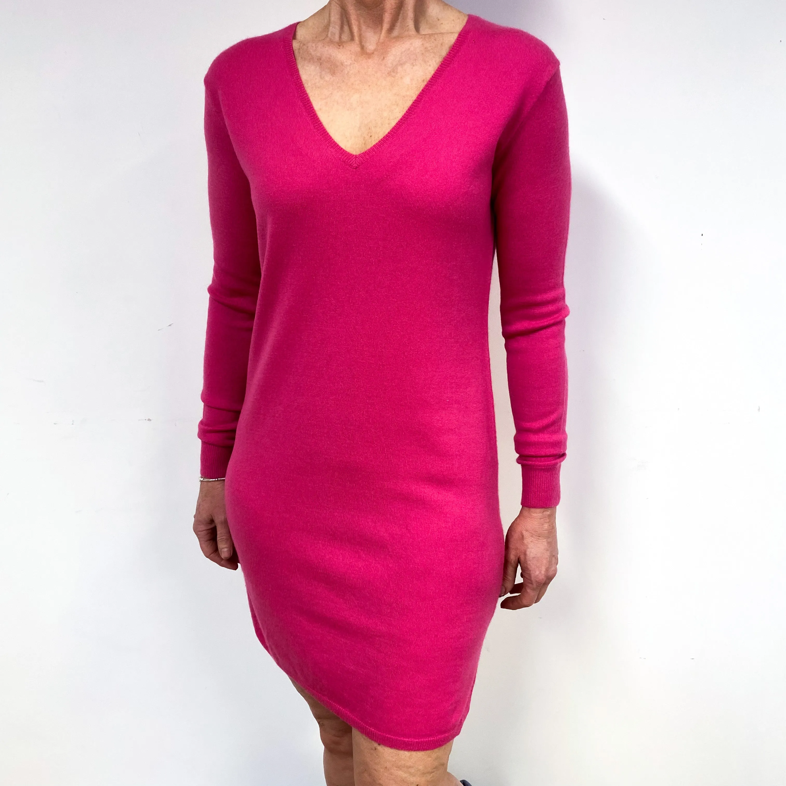 Ralph Lauren Fuchsia Pink Cashmere V-Neck Dress Medium