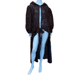 Red/Gold Embroidered Black Mesh Cape