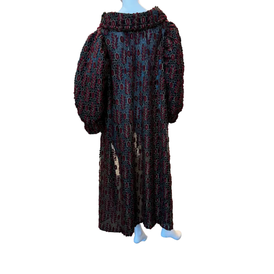 Red/Gold Embroidered Black Mesh Cape
