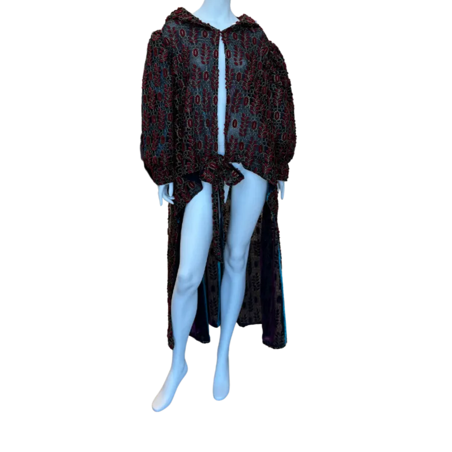 Red/Gold Embroidered Black Mesh Cape