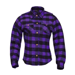 RIDERACT® Women Flannel Shirt Purple Road Series Reinforced Flannel Motorcycle Shirt