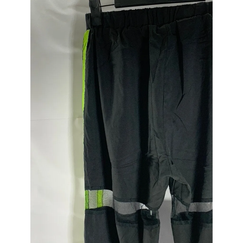 SHEIN Women's Black/Neon Green Double Striped Mesh Knee Pull-On Joggers SZ XS