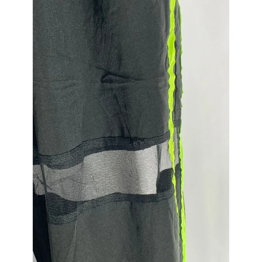 SHEIN Women's Black/Neon Green Double Striped Mesh Knee Pull-On Joggers SZ XS