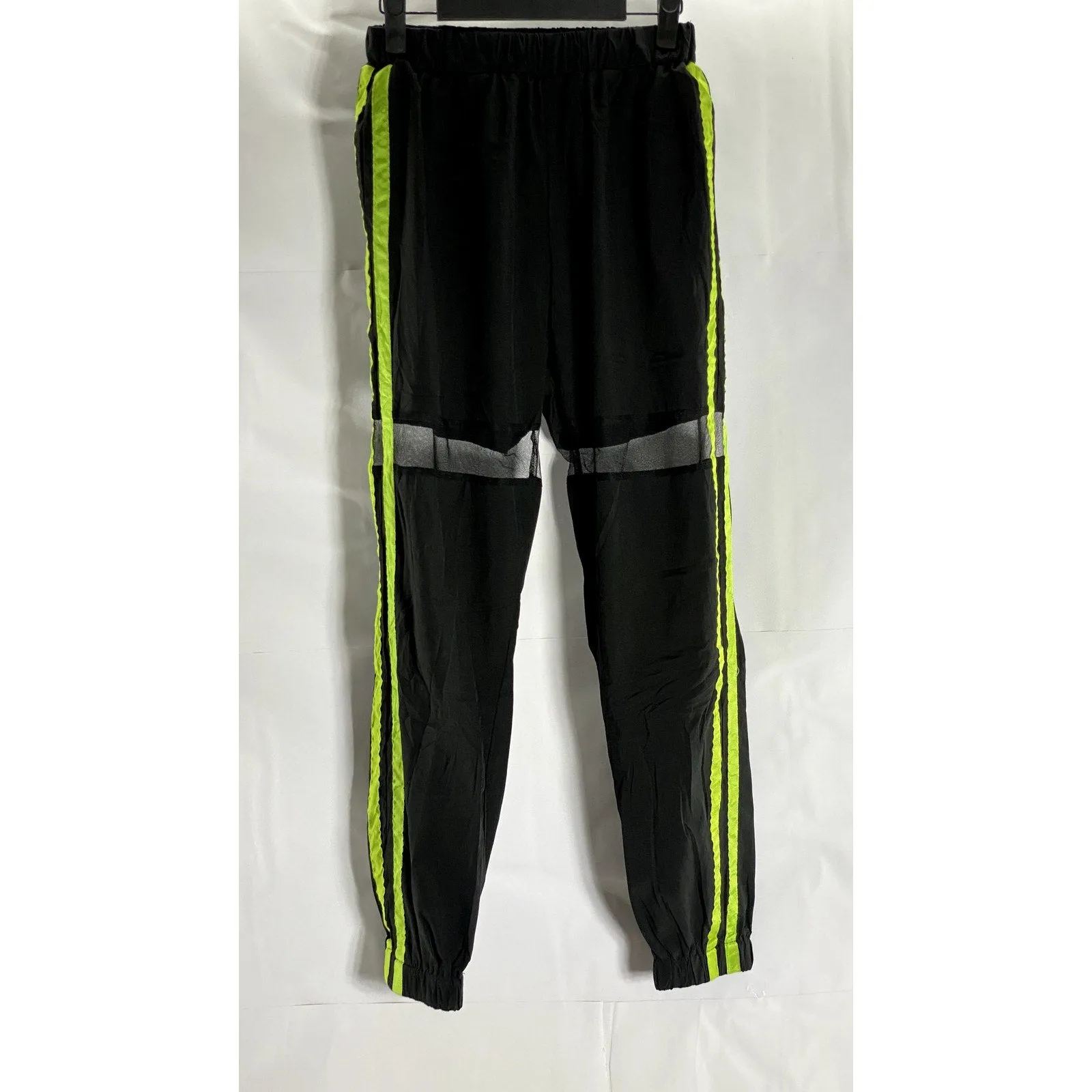 SHEIN Women's Black/Neon Green Double Striped Mesh Knee Pull-On Joggers SZ XS