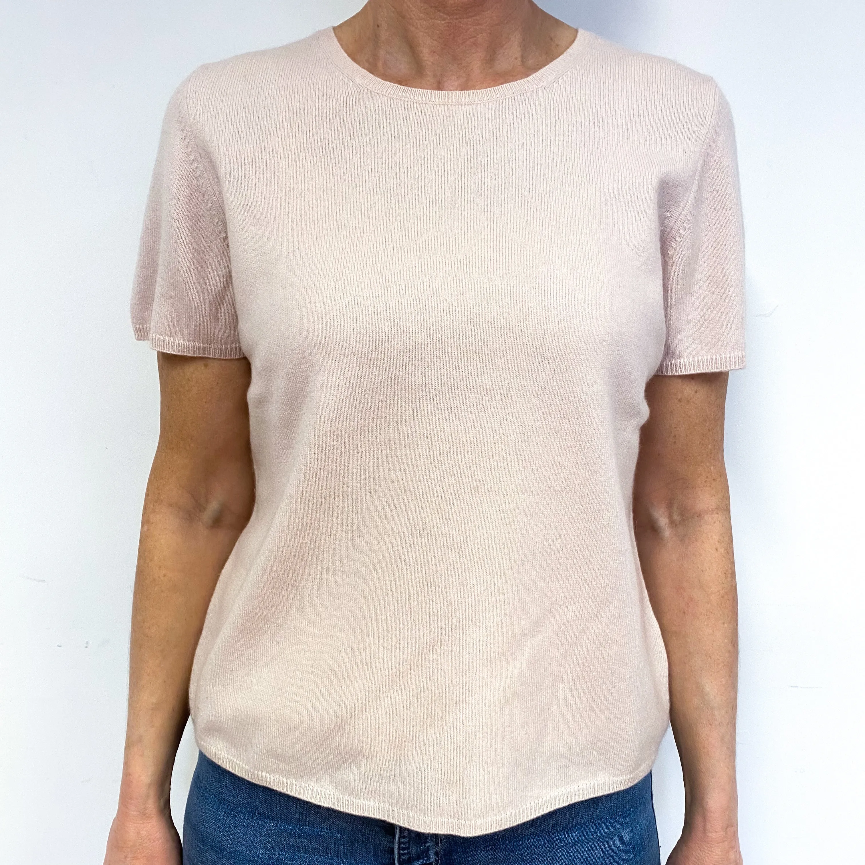 Shell Pink Cashmere Short Sleeved Jumper Medium