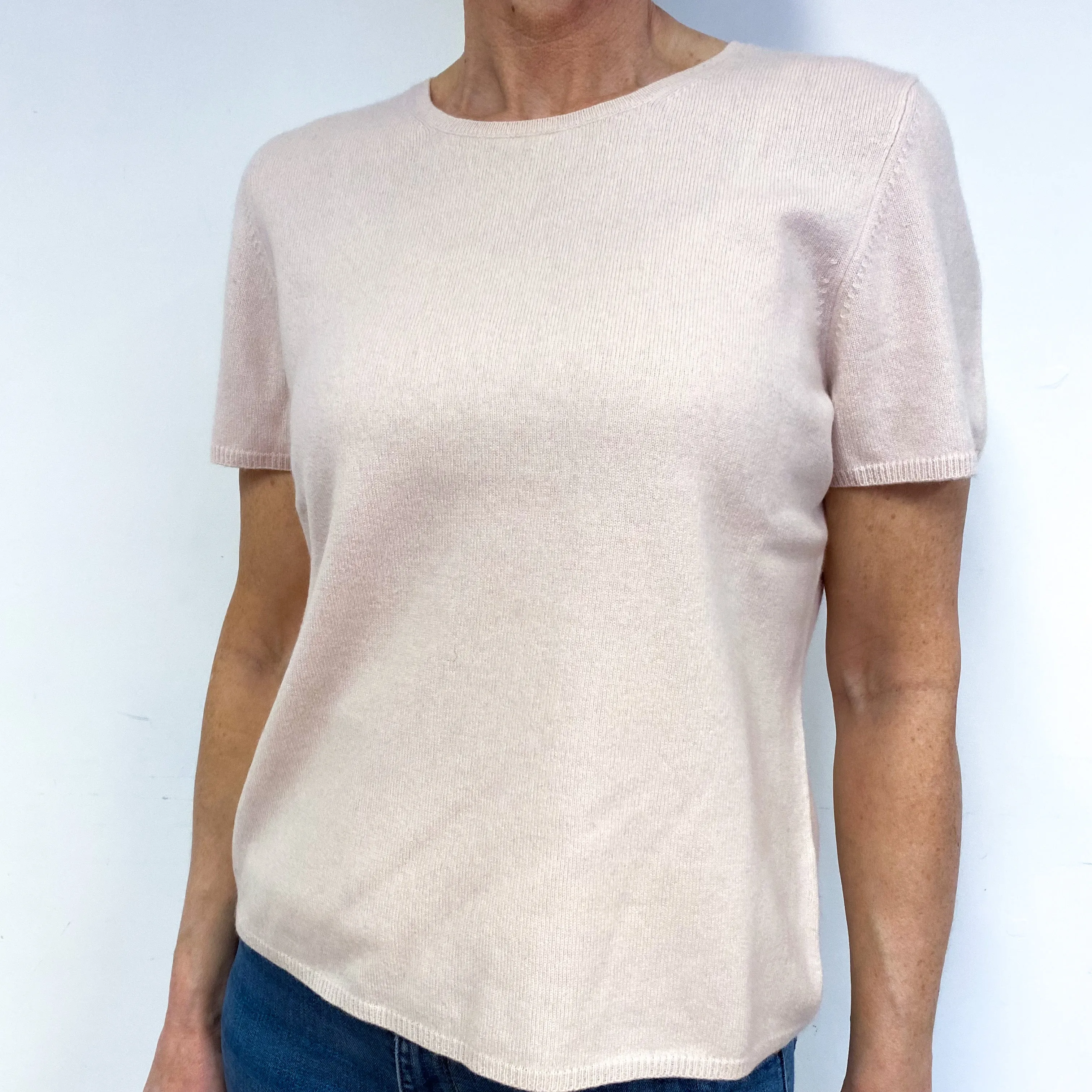 Shell Pink Cashmere Short Sleeved Jumper Medium