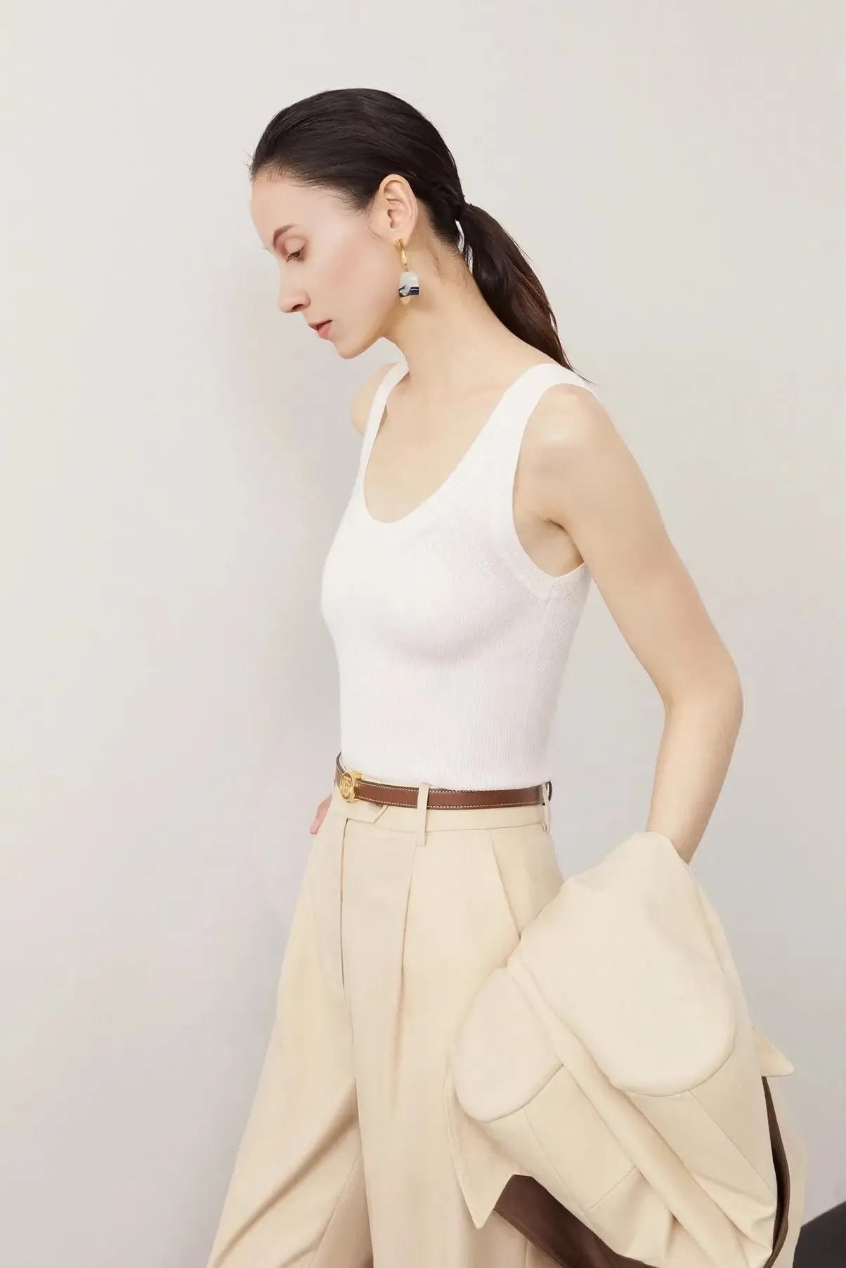 Silk & Wool V-Neck Knit Tank Top
