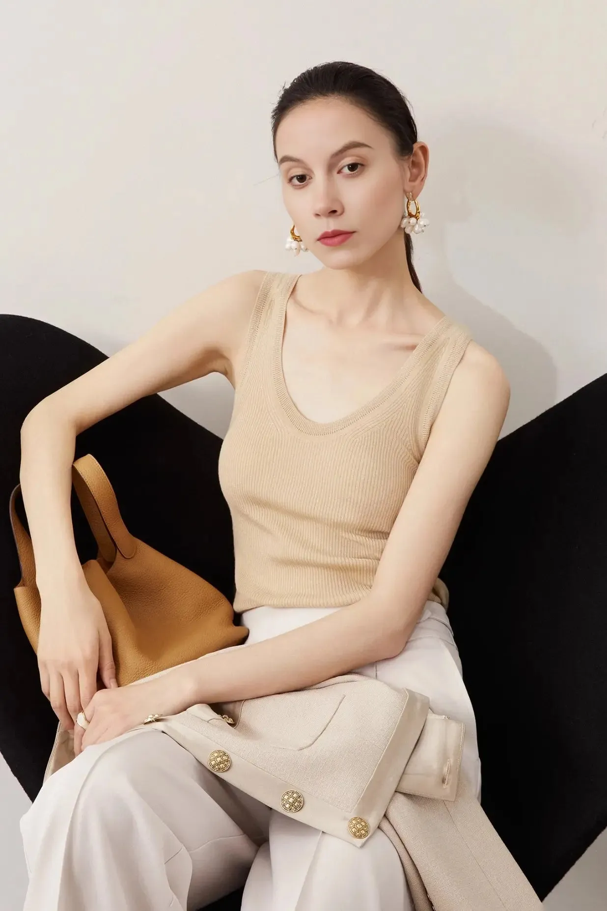 Silk & Wool V-Neck Knit Tank Top