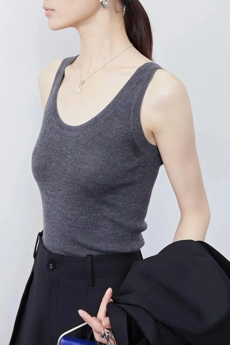 Silk & Wool V-Neck Knit Tank Top
