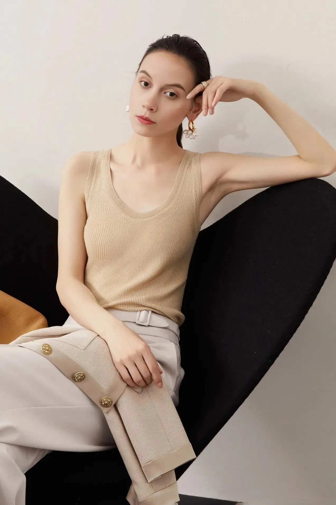 Silk & Wool V-Neck Knit Tank Top