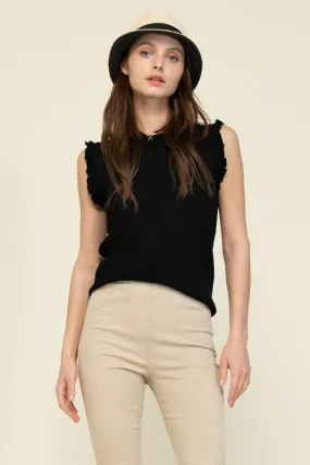 SLEEVELESS RUFFLED TANK TOP (BLACK)