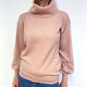 Soft Blush Pink Cashmere Polo Neck Jumper Medium