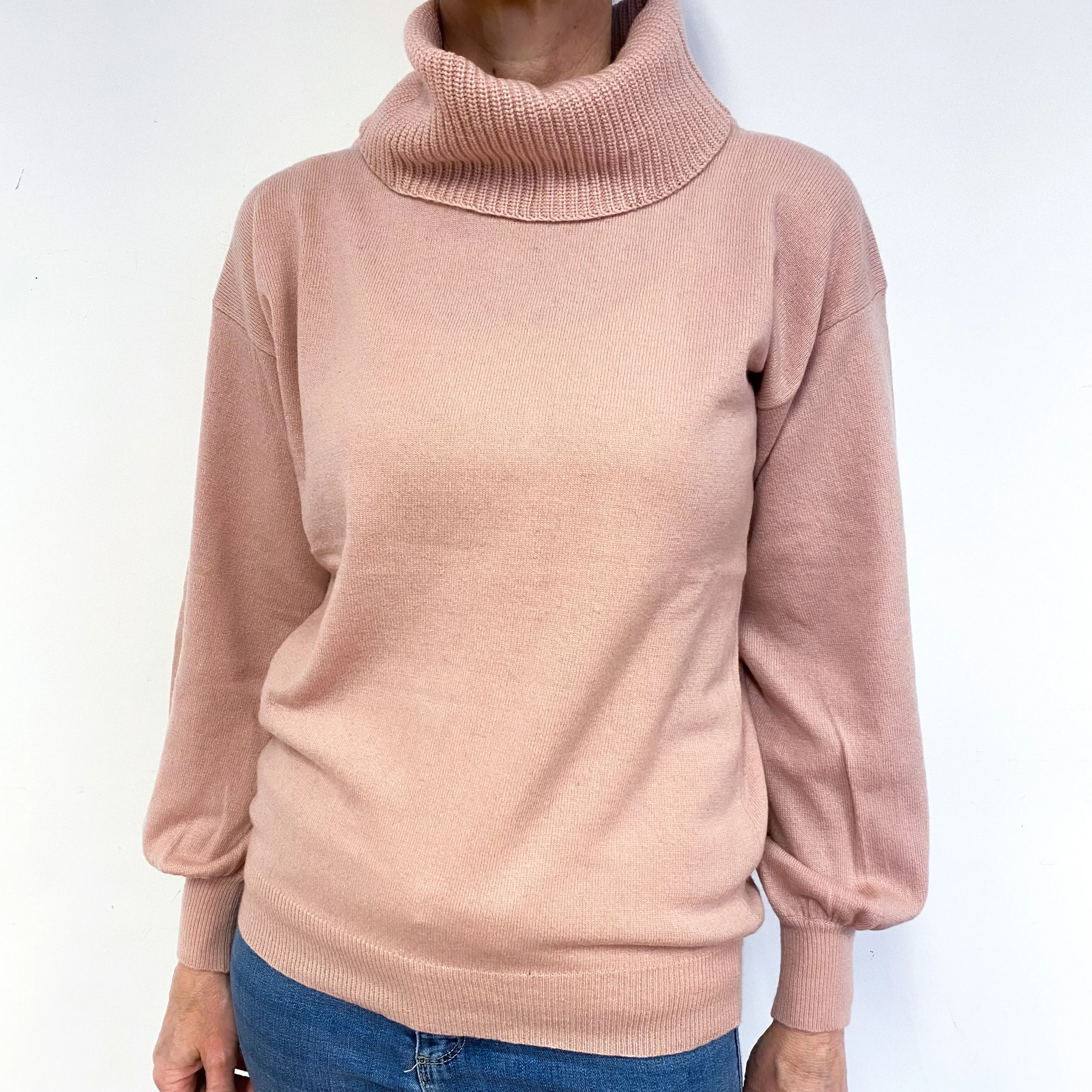 Soft Blush Pink Cashmere Polo Neck Jumper Medium