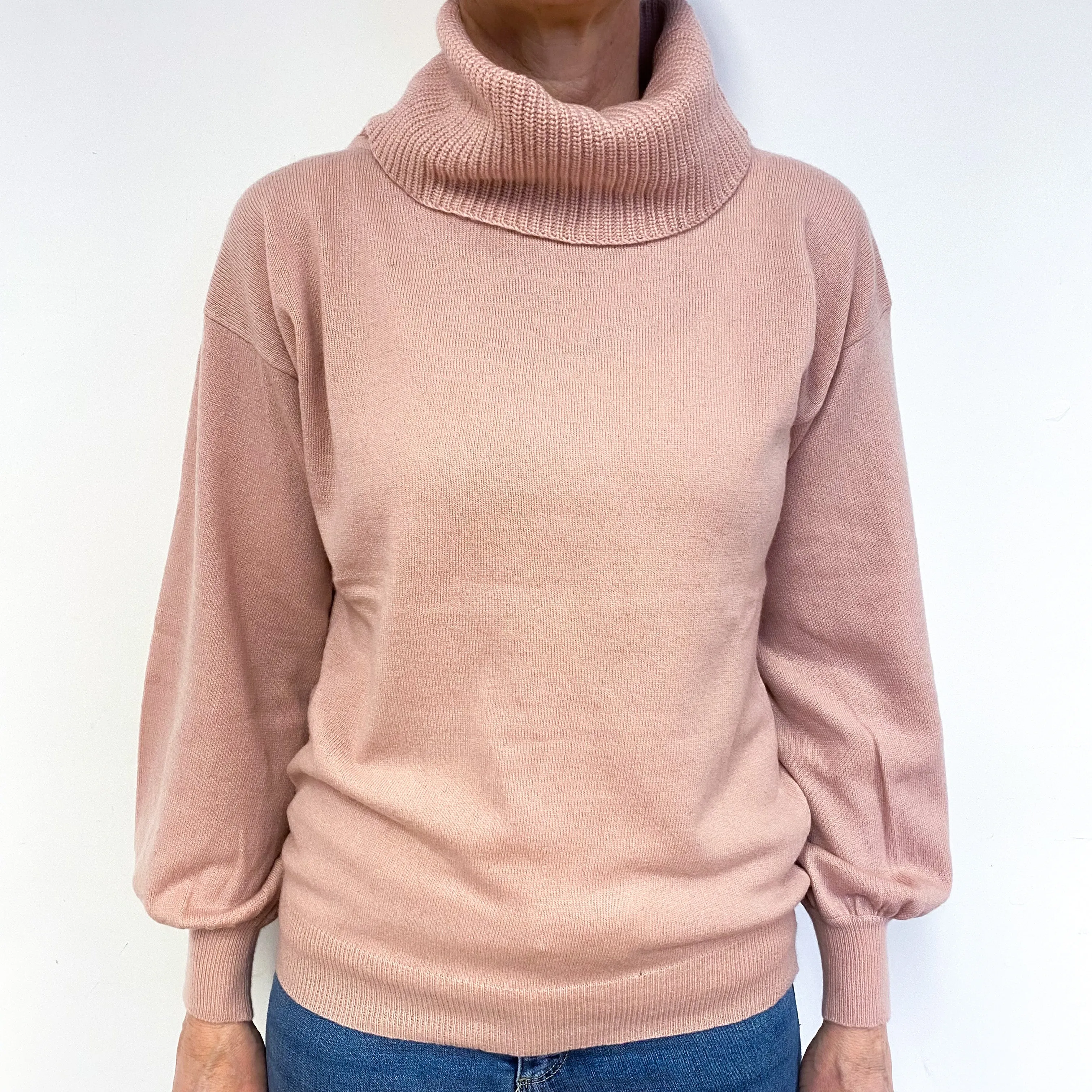 Soft Blush Pink Cashmere Polo Neck Jumper Medium