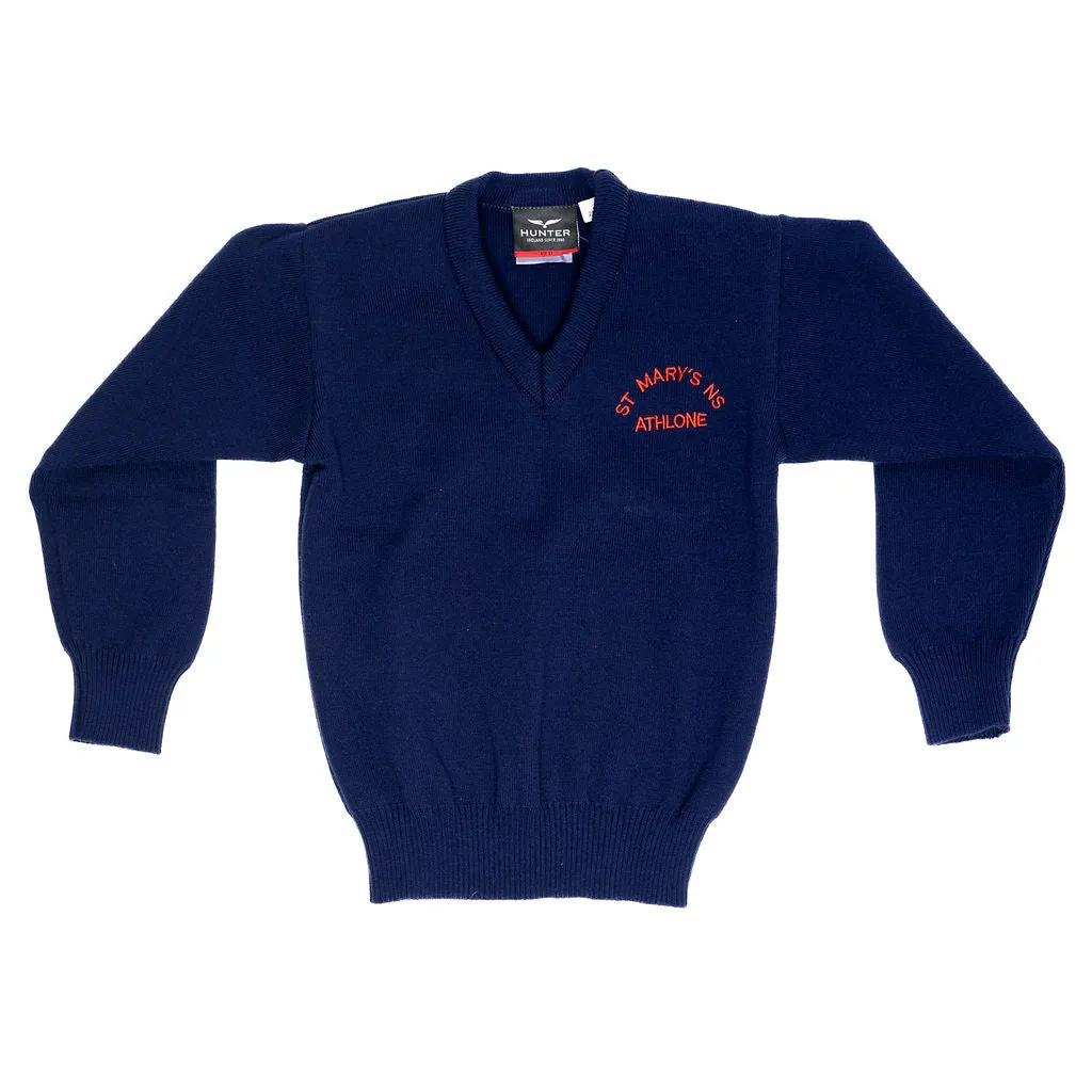 ST. MARY'S JUMPER <BR>
Acrylic V Neck <BR>
Crested, Navy <BR>