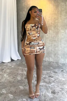 Stallion Print Mini Skirt