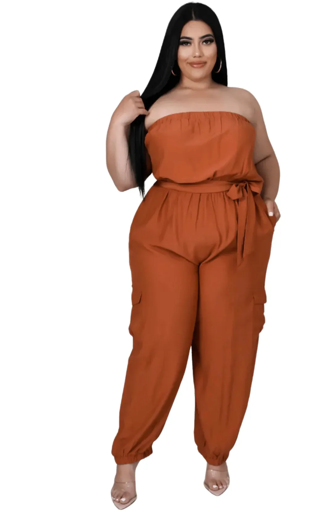 Strapless Jumpsuit - Cognac