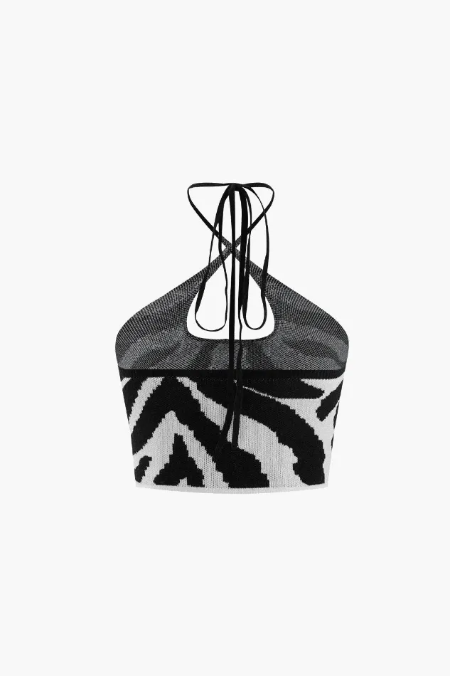 Stripe Halter Neck Knit Cami Top