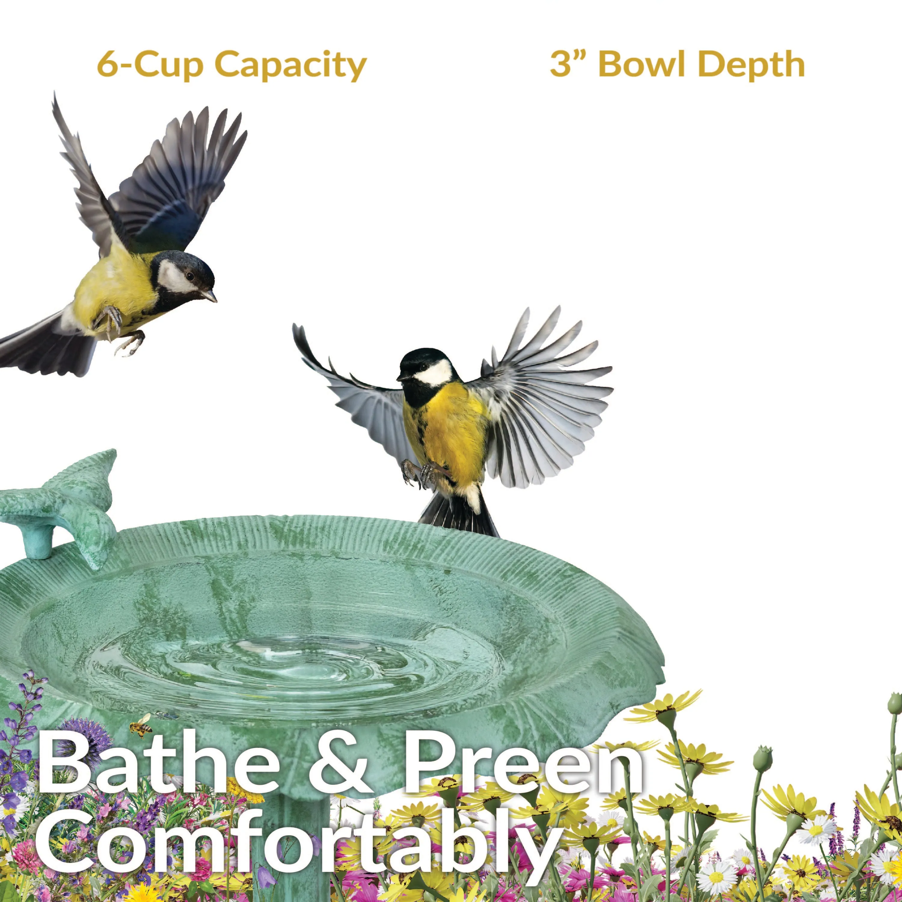 Sunnydaze Garden Visitor Metal Bird Bath - 22.75" H