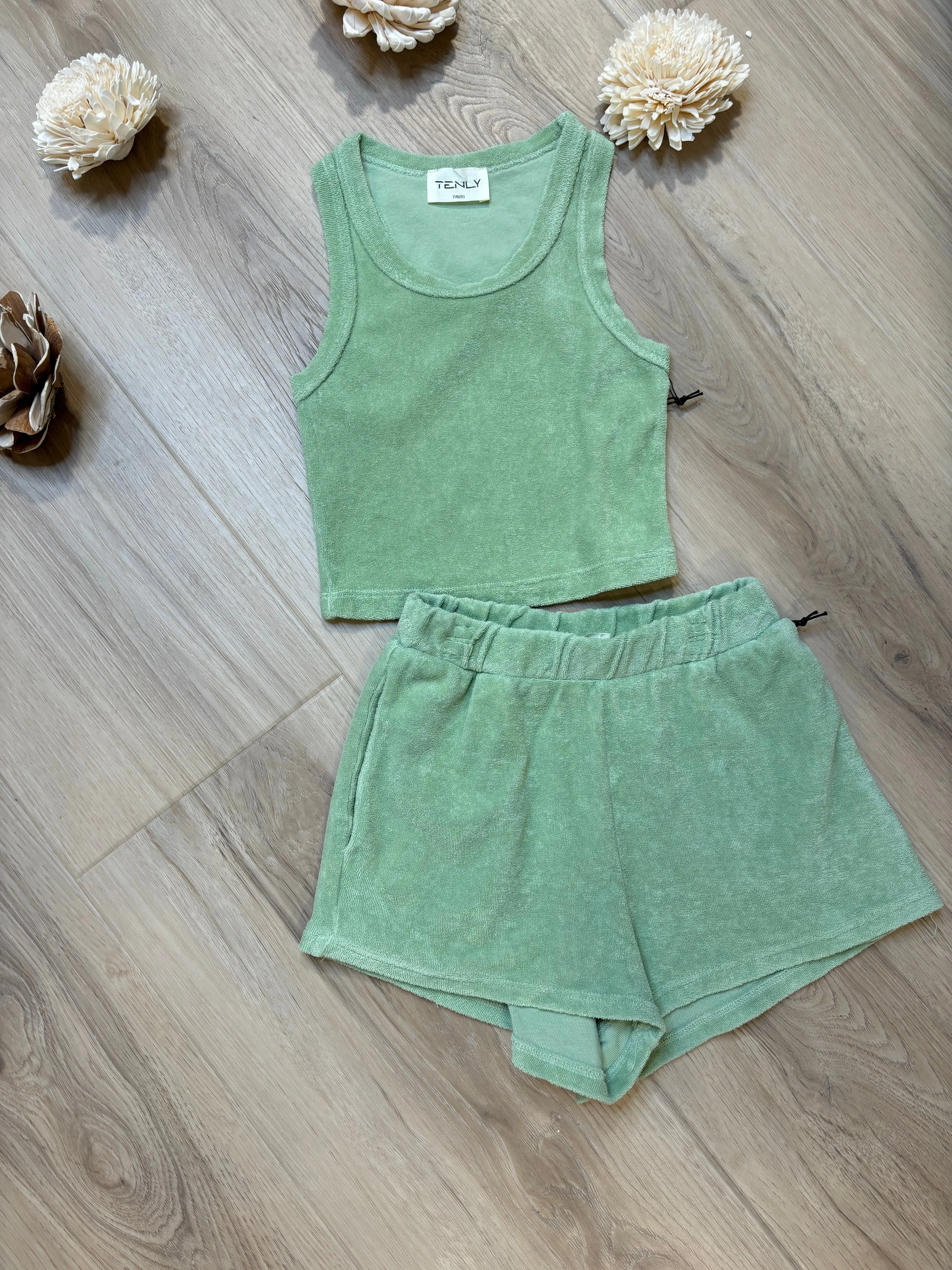 TEN Terry Cloth Racerback Tank in Pistachio Green