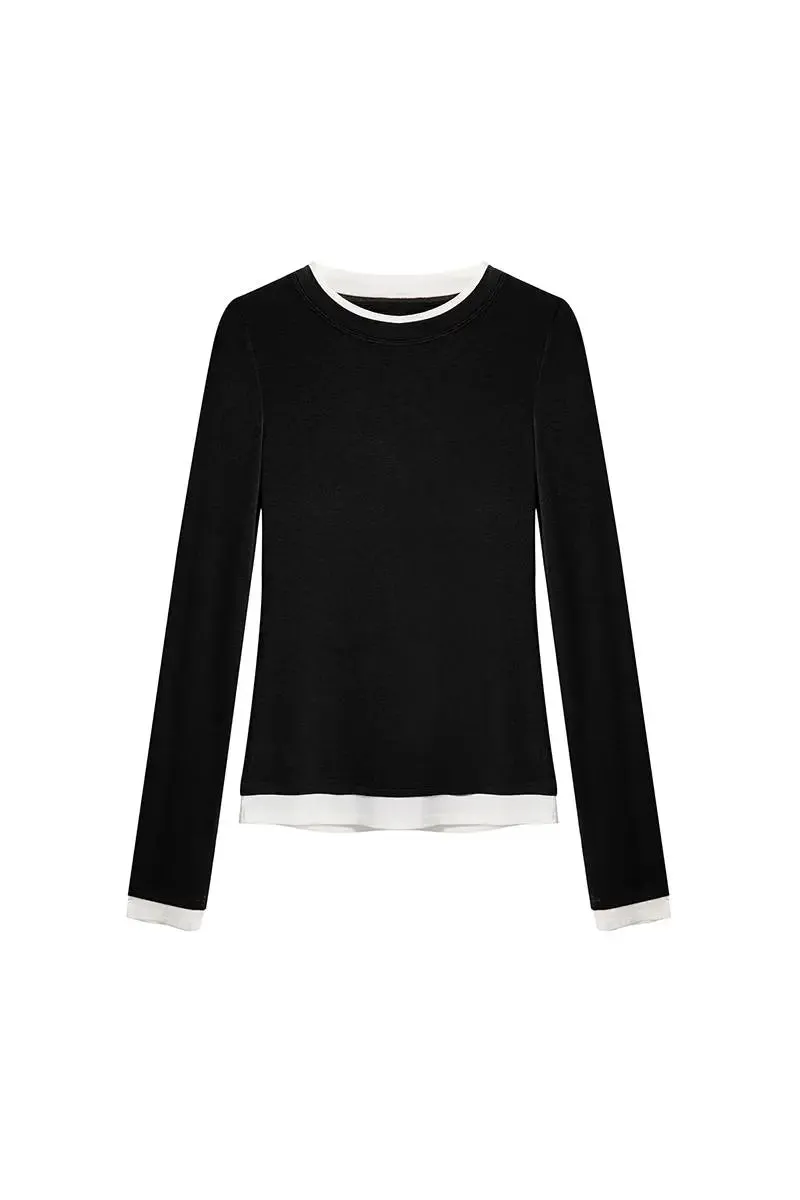 Tencel Wool Double Layered Crew Neck Knit Top