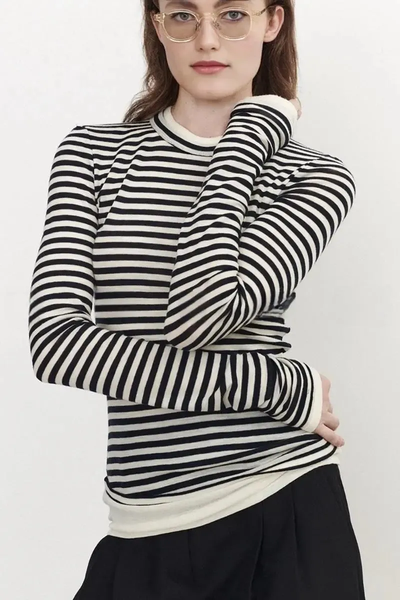 Tencel Wool Double Layered Crew Neck Knit Top