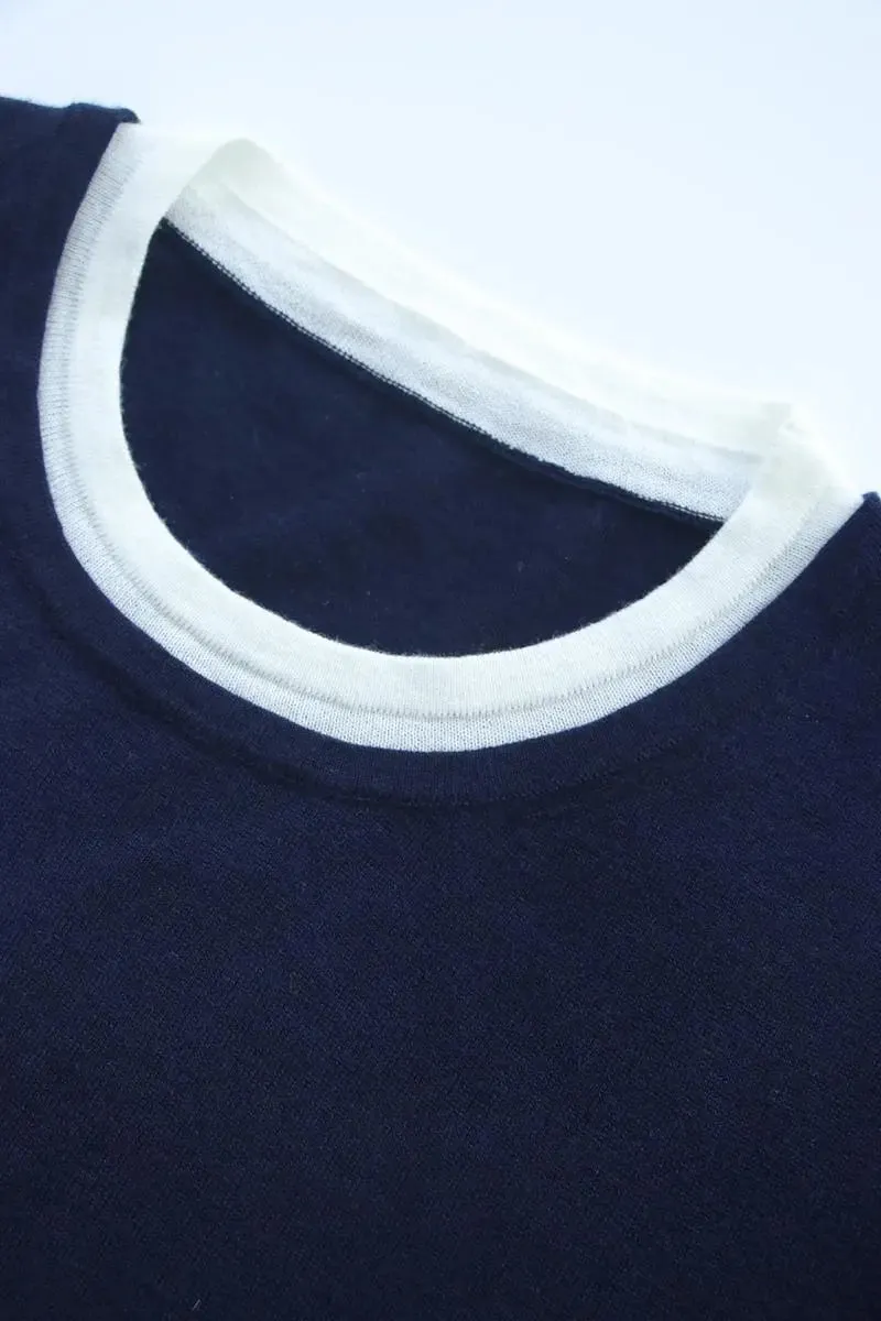 Tencel Wool Double Layered Crew Neck Knit Top