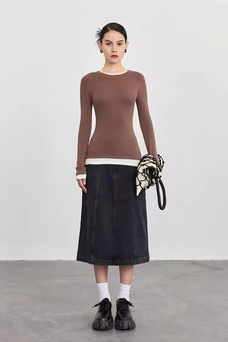 Tencel Wool Double Layered Crew Neck Knit Top