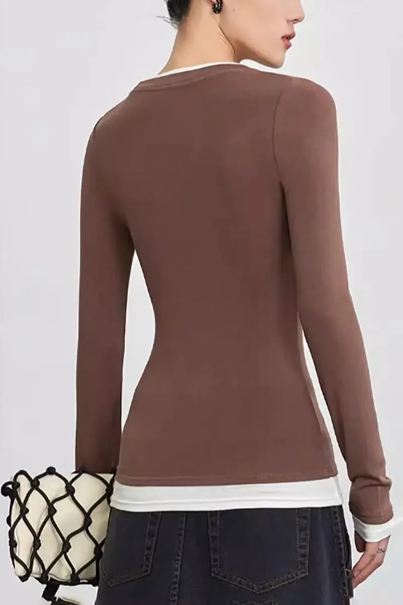 Tencel Wool Double Layered Crew Neck Knit Top