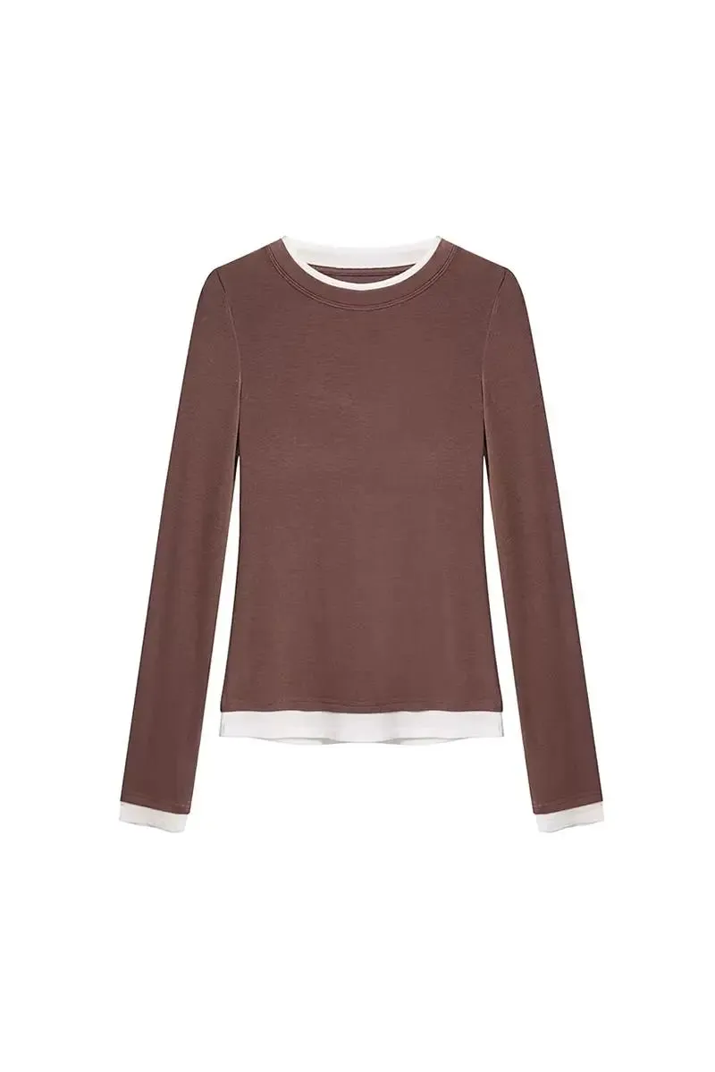 Tencel Wool Double Layered Crew Neck Knit Top