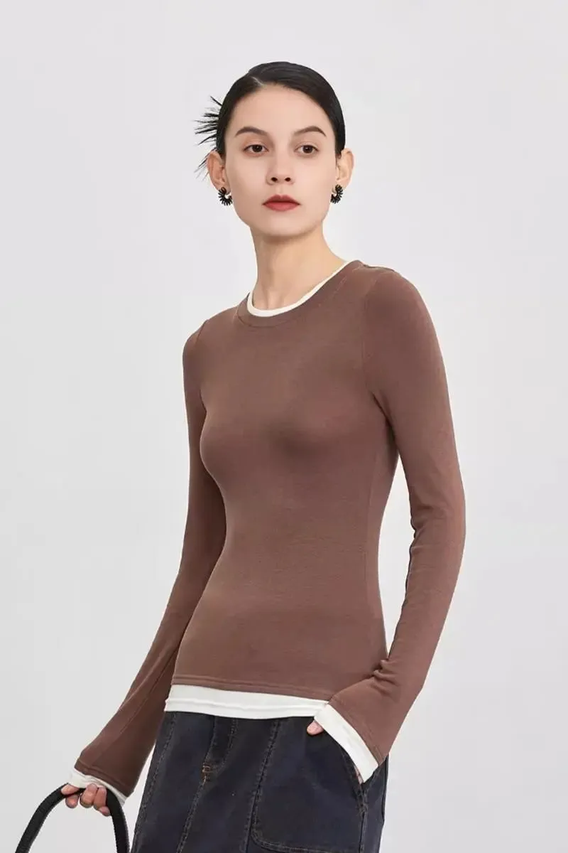 Tencel Wool Double Layered Crew Neck Knit Top
