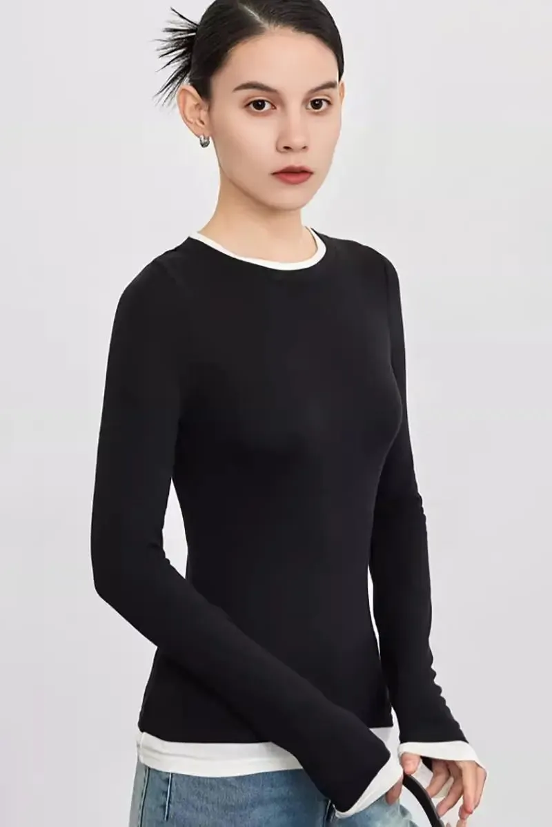 Tencel Wool Double Layered Crew Neck Knit Top