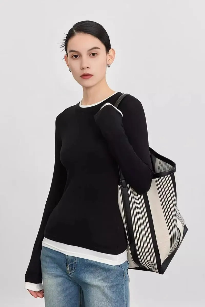 Tencel Wool Double Layered Crew Neck Knit Top