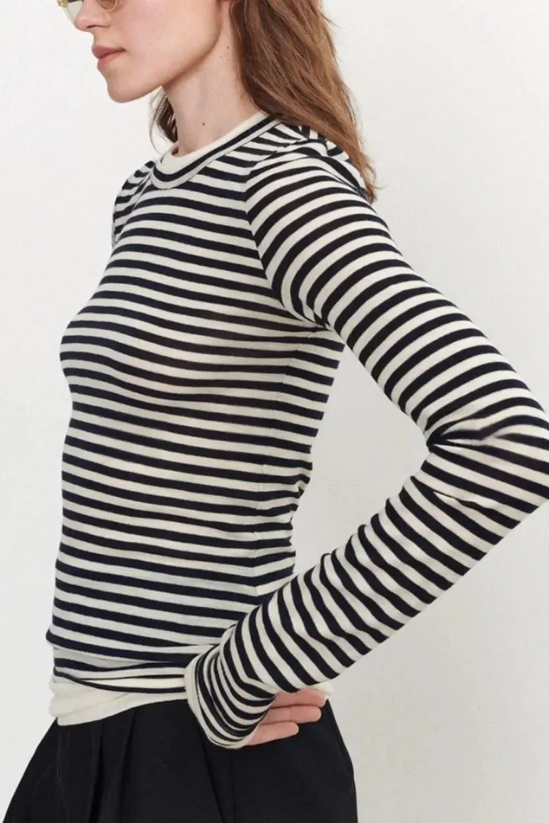 Tencel Wool Double Layered Crew Neck Knit Top