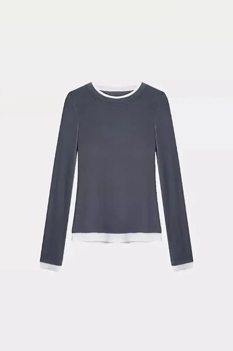 Tencel Wool Double Layered Crew Neck Knit Top
