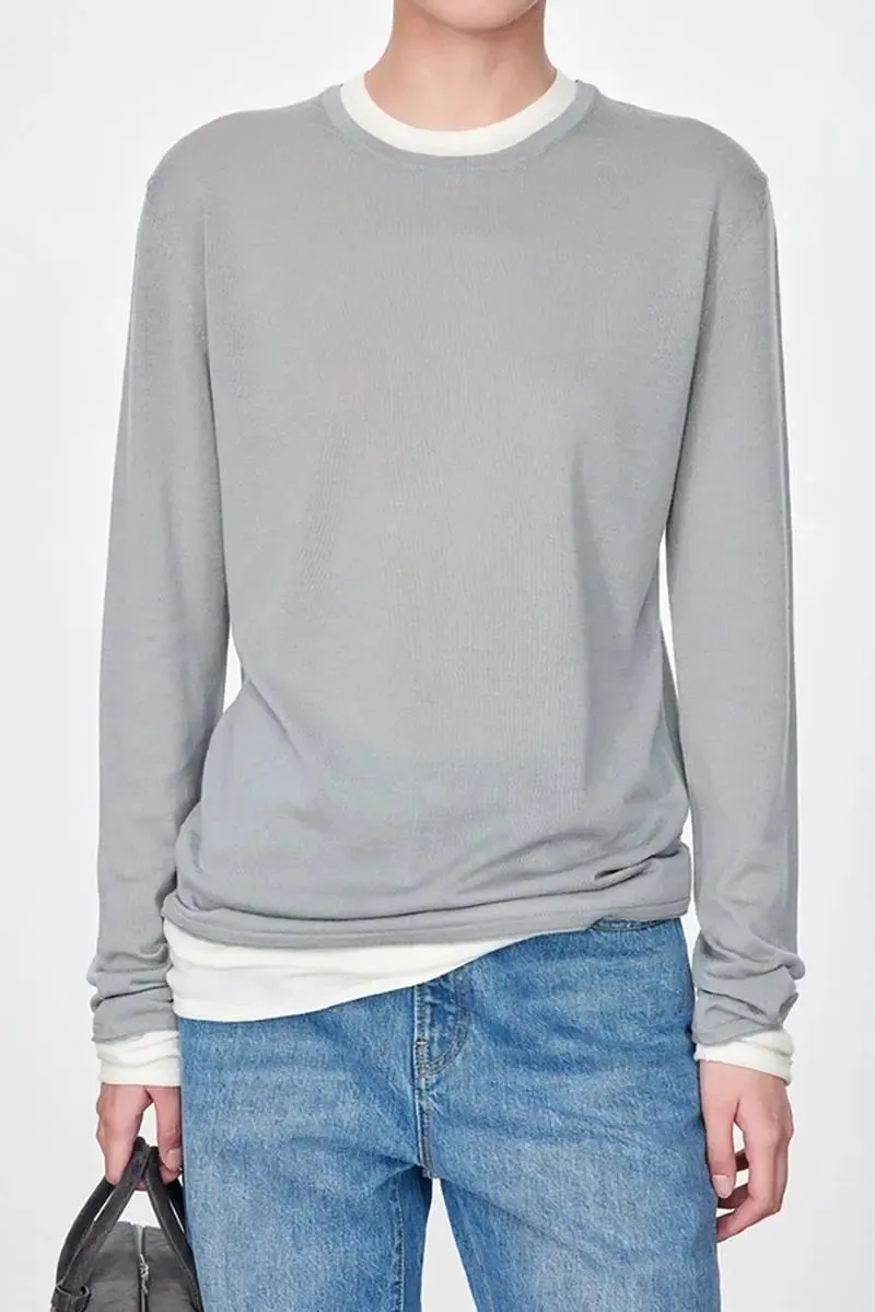 Tencel Wool Double Layered Crew Neck Knit Top